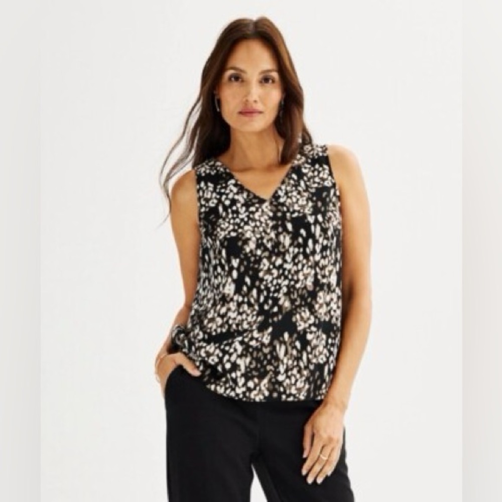 Nine West Black and White Print Sleeveless Blouse